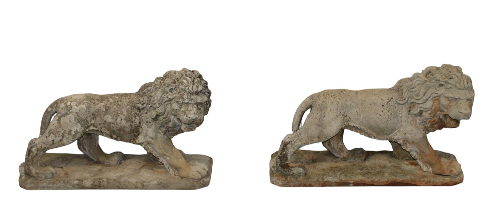 Lot of 2 cast garden stone statues of walking lions (1 of 12)