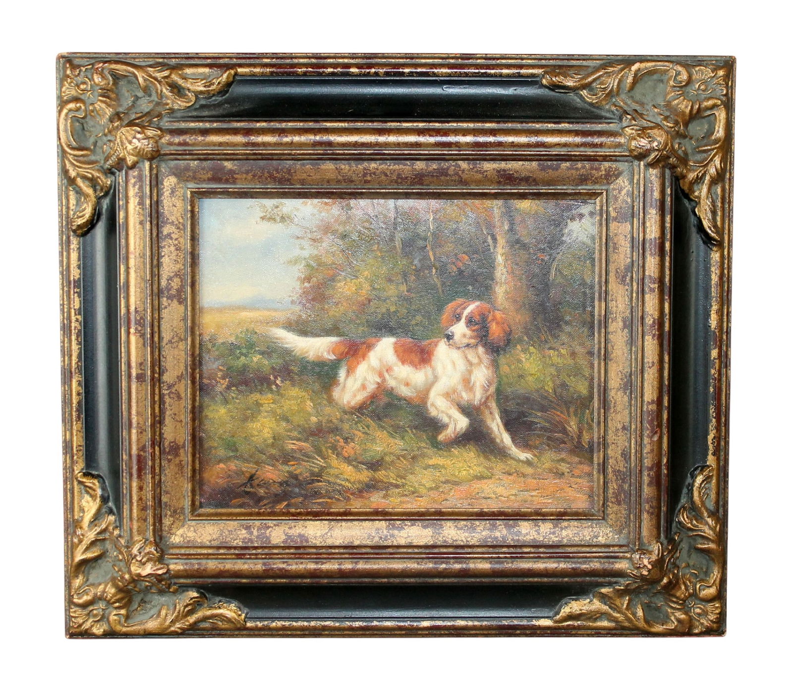 Oil on canvas painting depicting hunting dog (1 of 8)