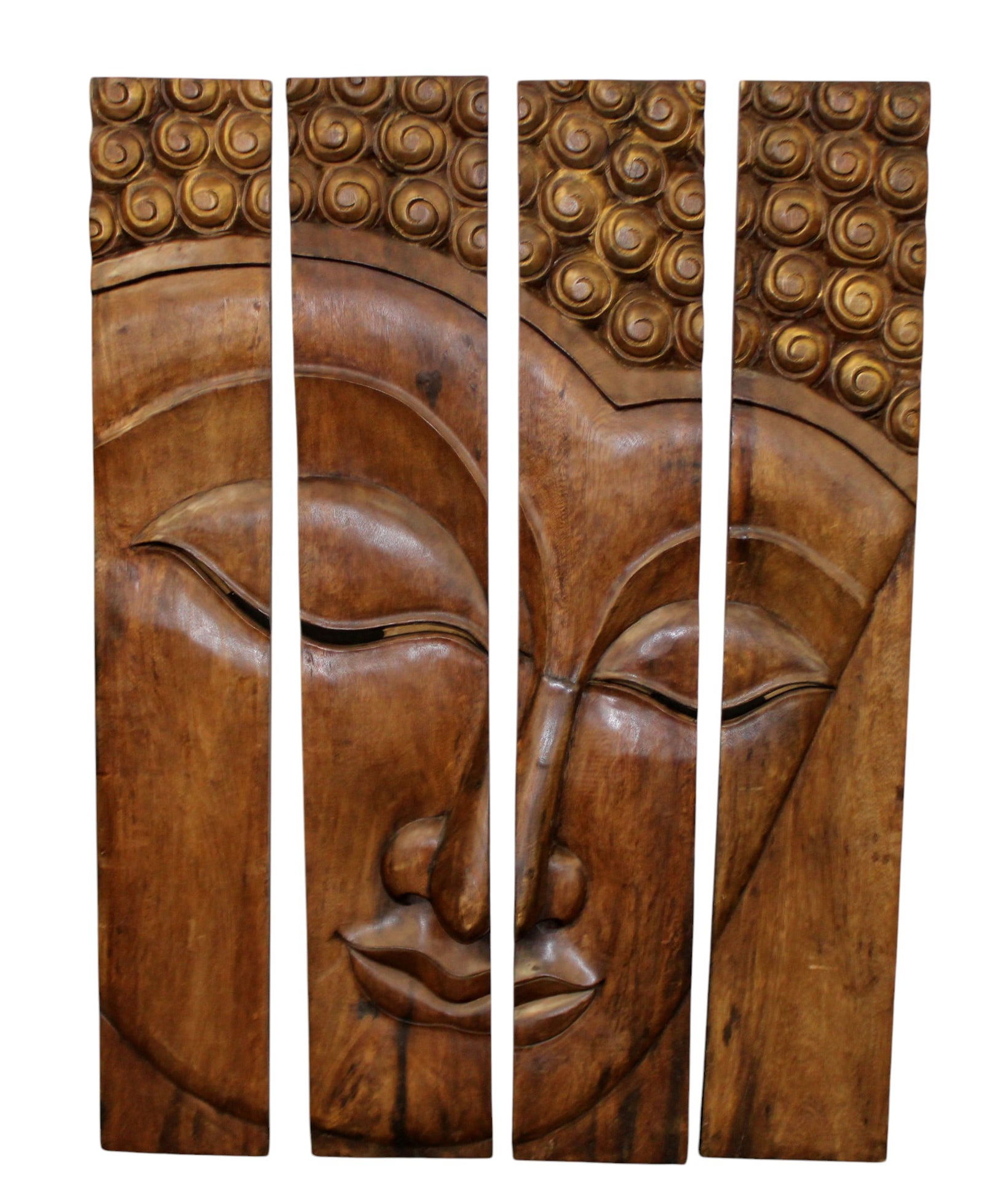 Carved 4 panel Buddha head wall hanging (1 of 7)
