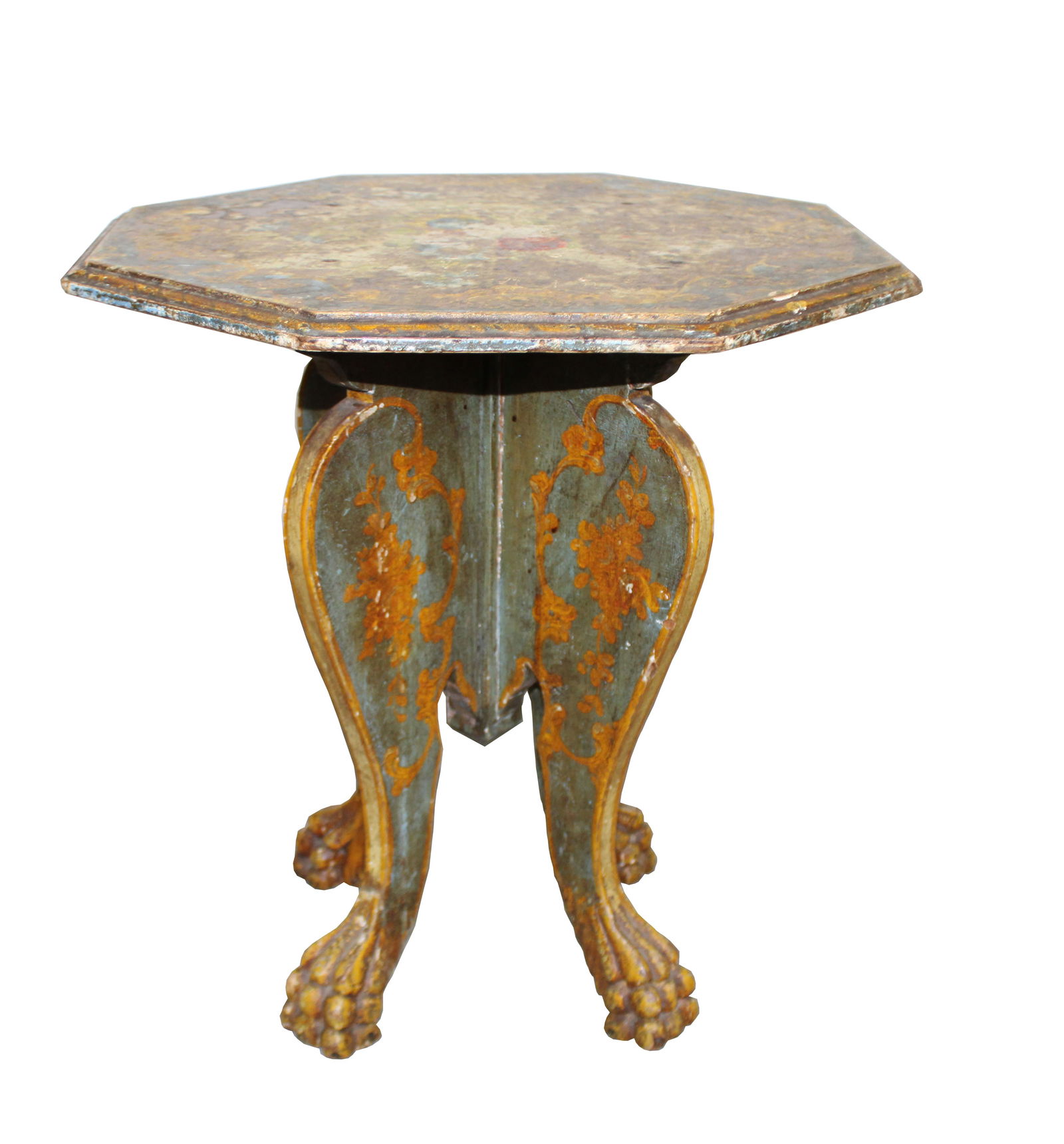 Petite Venetian polychrome octagonal side table on paw feet (1 of 9)