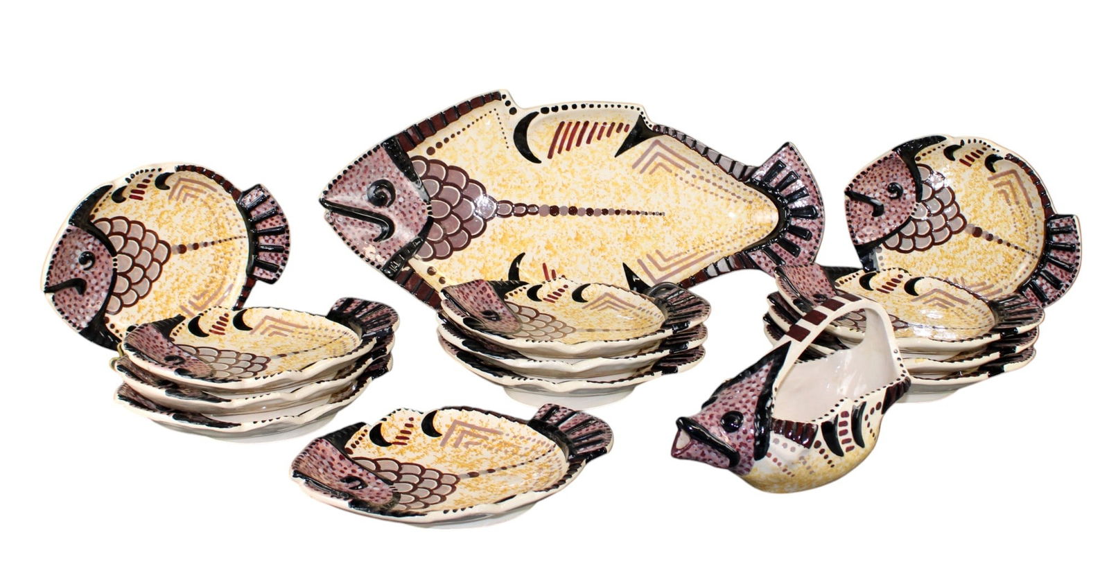 French Paul Fouillen Quimper faience fish service (1 of 15)