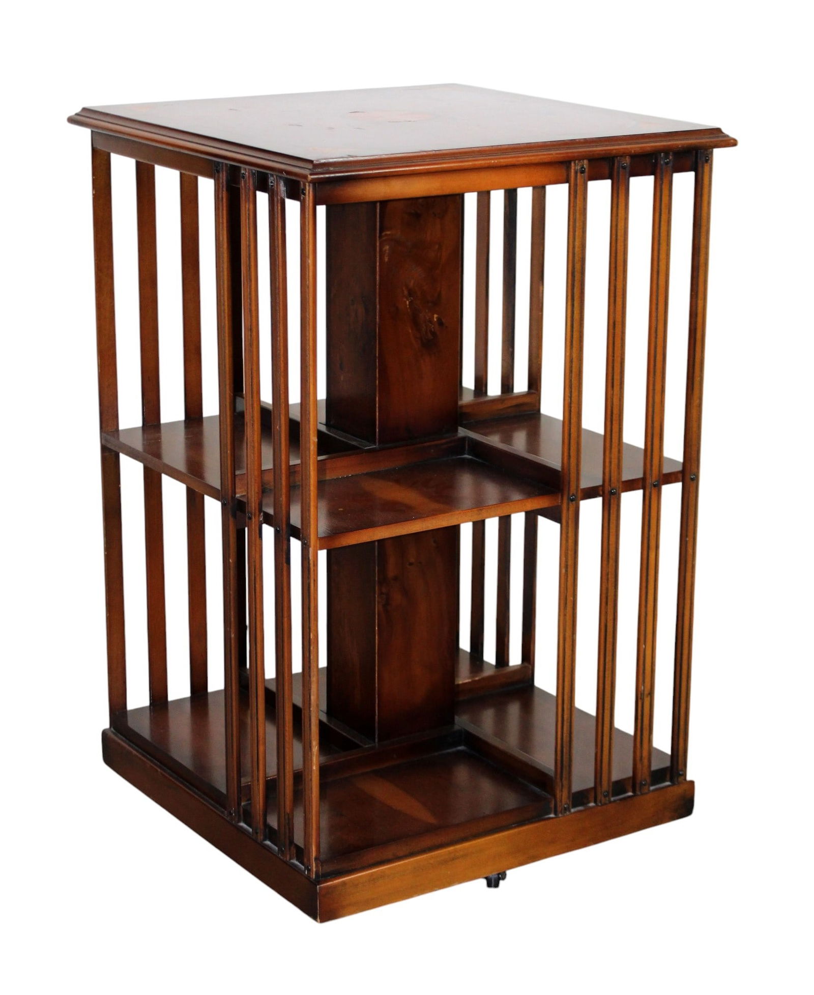 English inlaid 2 tier revolving bookcase (1 of 8)