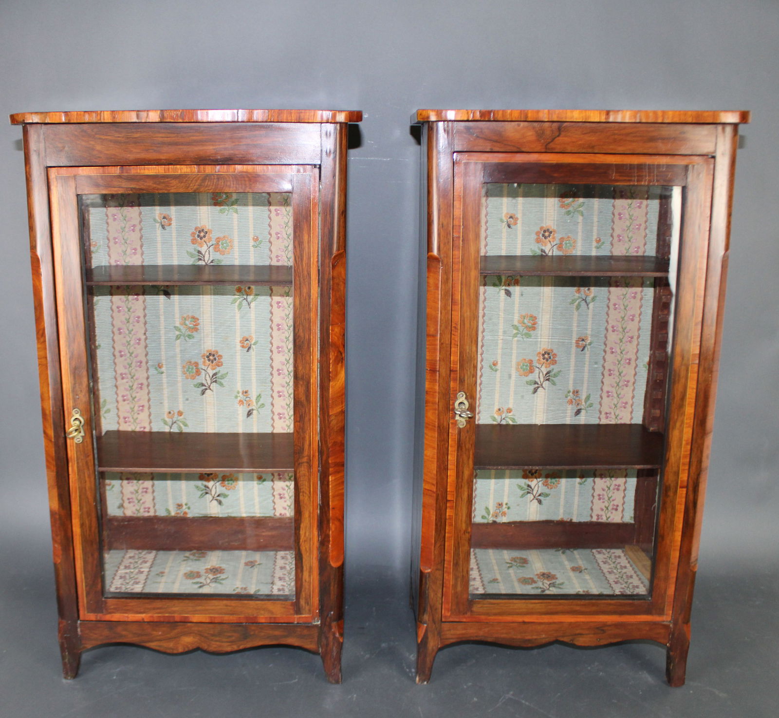 Pair of petit French Louis XVI style marquetry display cabinets (1 of 12)