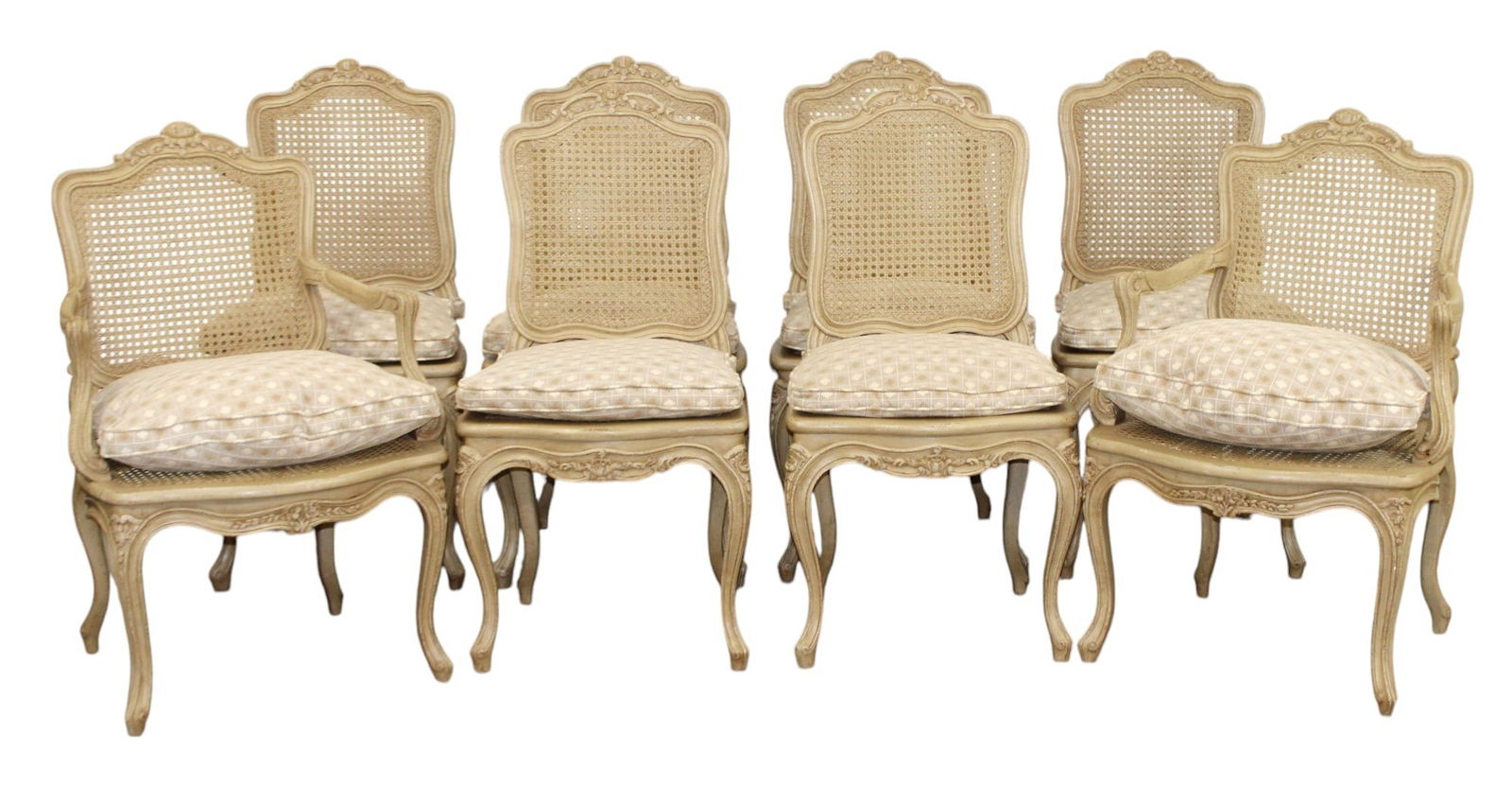 Set of 8 French Louis XVI style chairs with cane seats and backs (1 of 11)