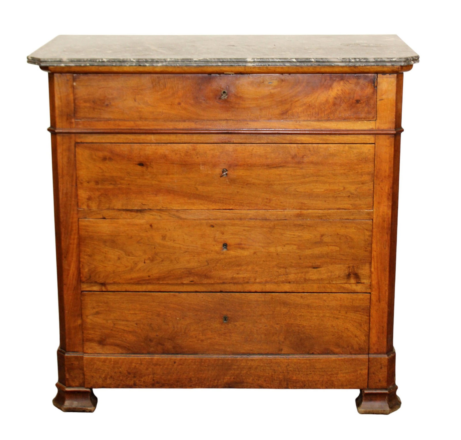French Louis Philippe petite 4 drawer commode in walnut with marble top (1 of 9)