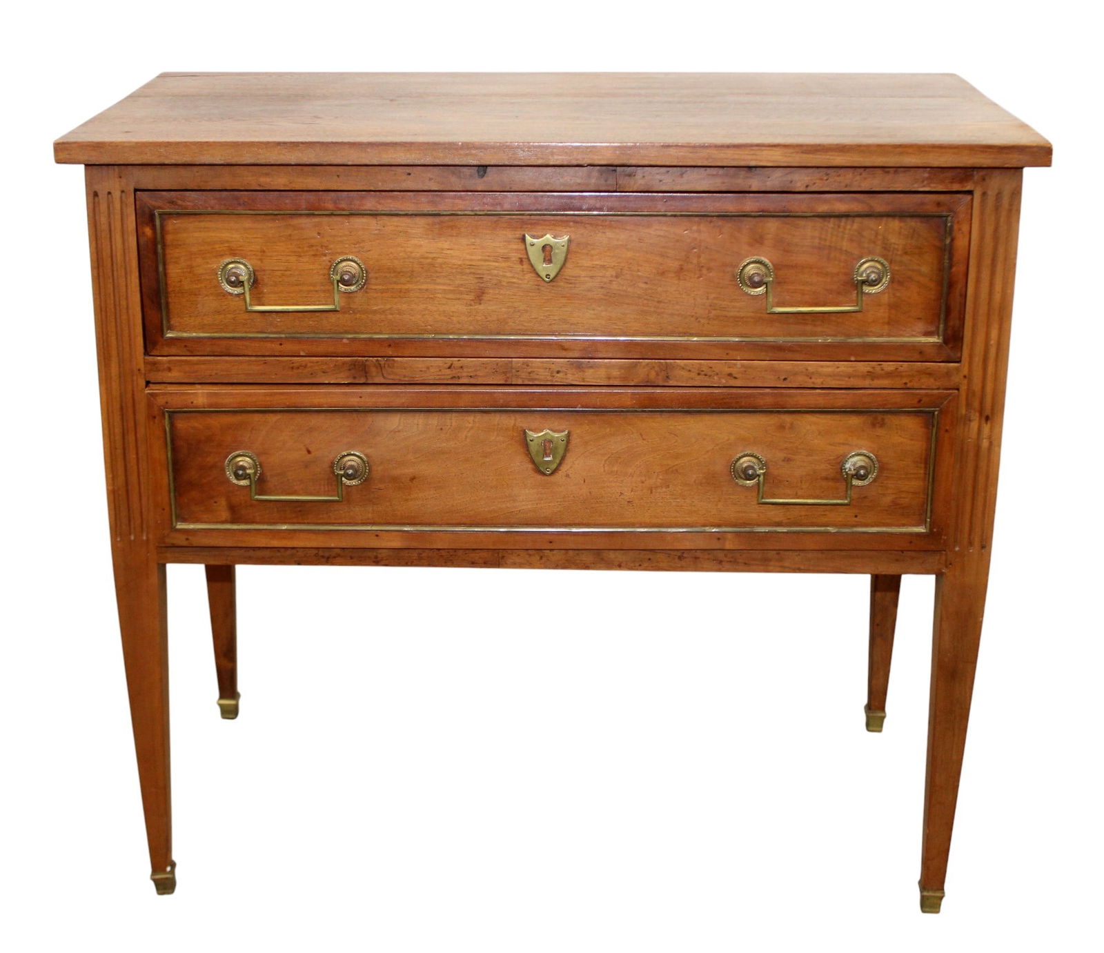 French Louis XVI 2 drawer commode sauteuse in walnut (1 of 8)