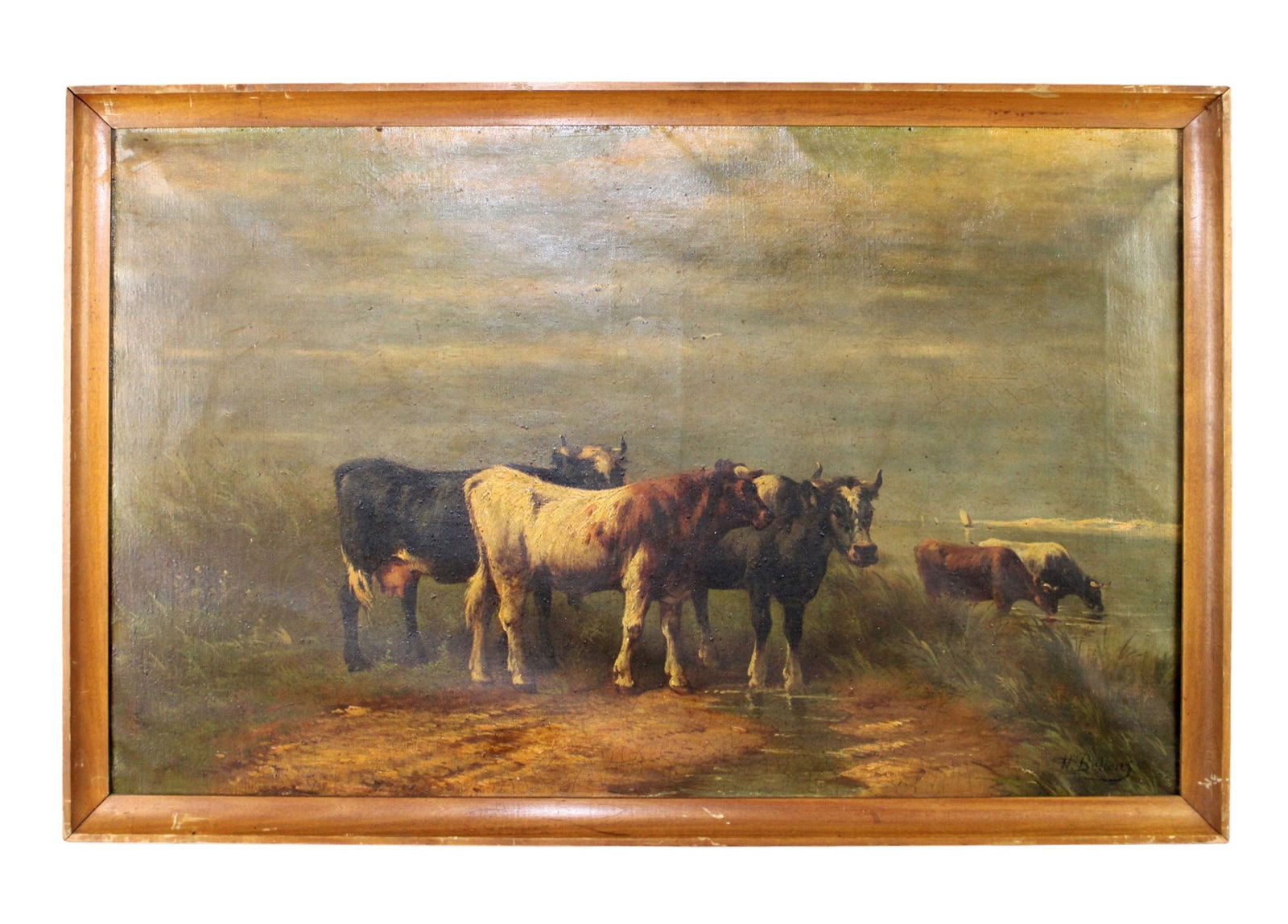 French oil on canvas painting landscape with cows (1 of 11)