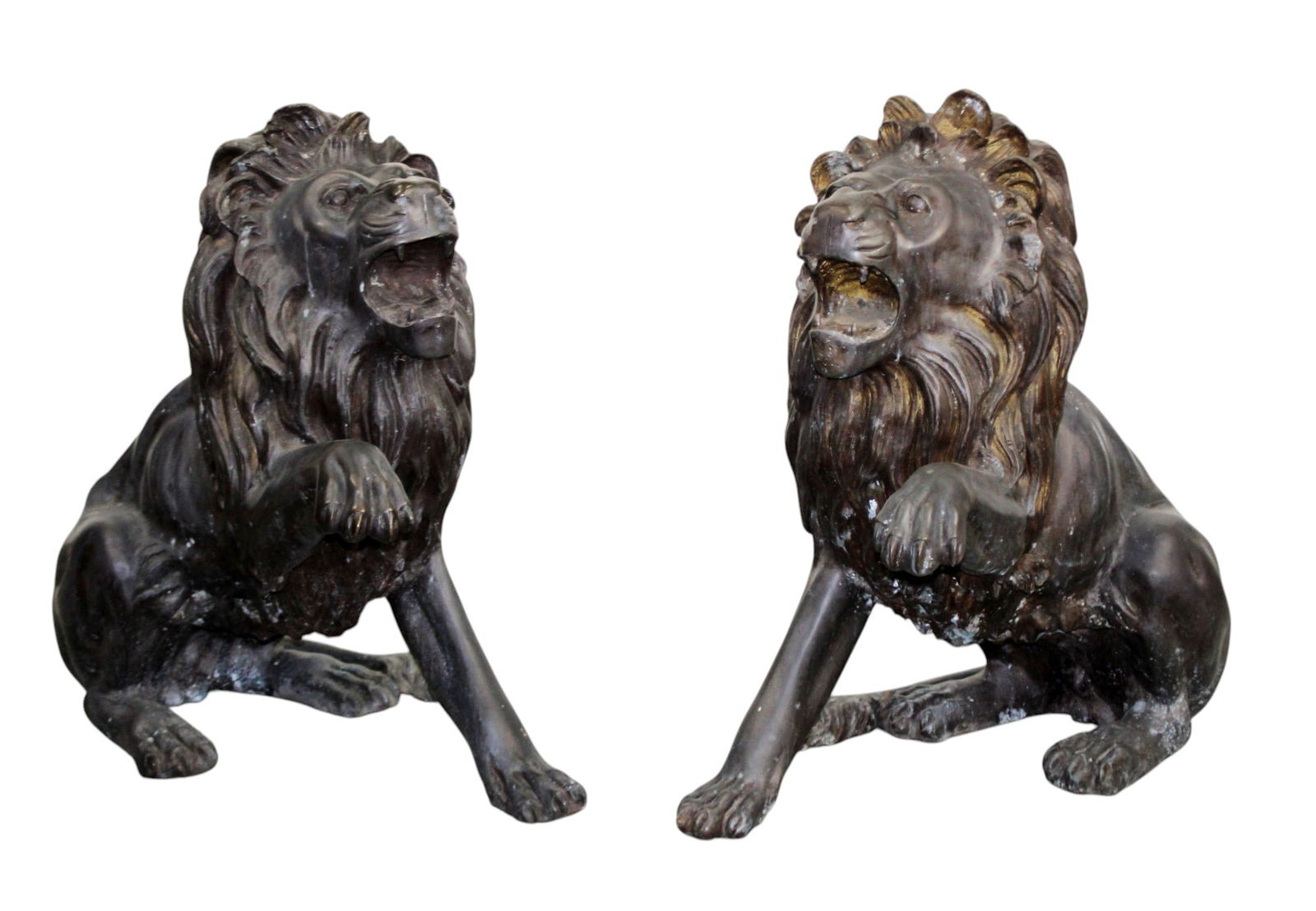 Pair of bronze seated entry lions signed Erik Kramer (1 of 12)