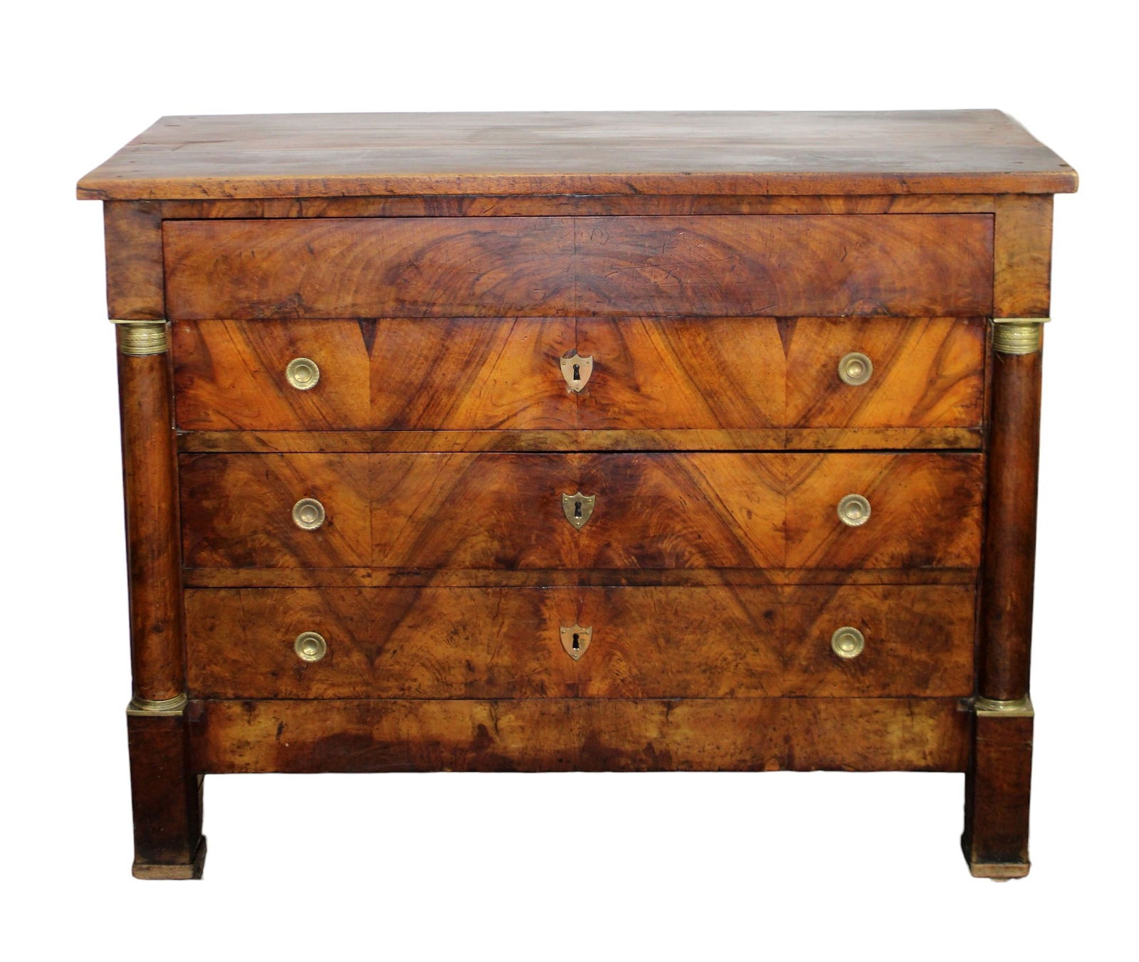 French Empire 4 drawer commode in walnut with columns (1 of 14)