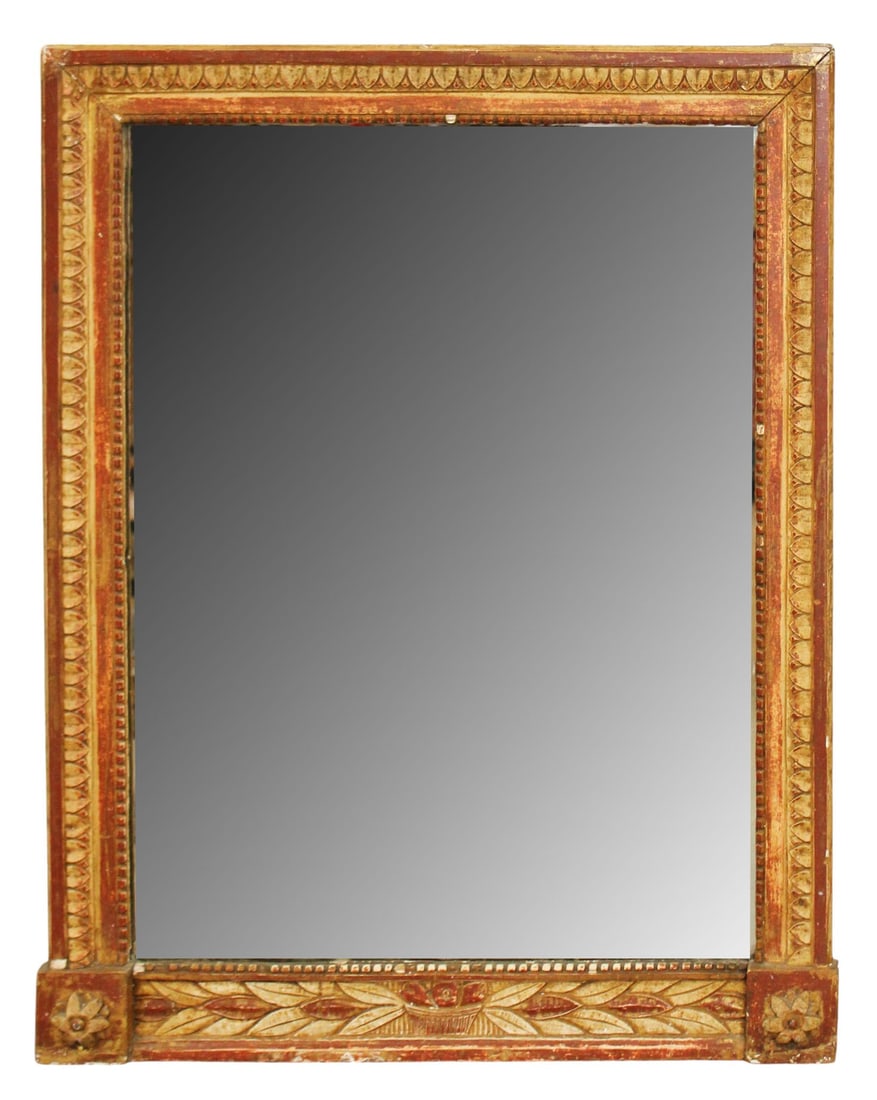 French mirror in carved wood frame with polychrome painted finish (1 of 7)