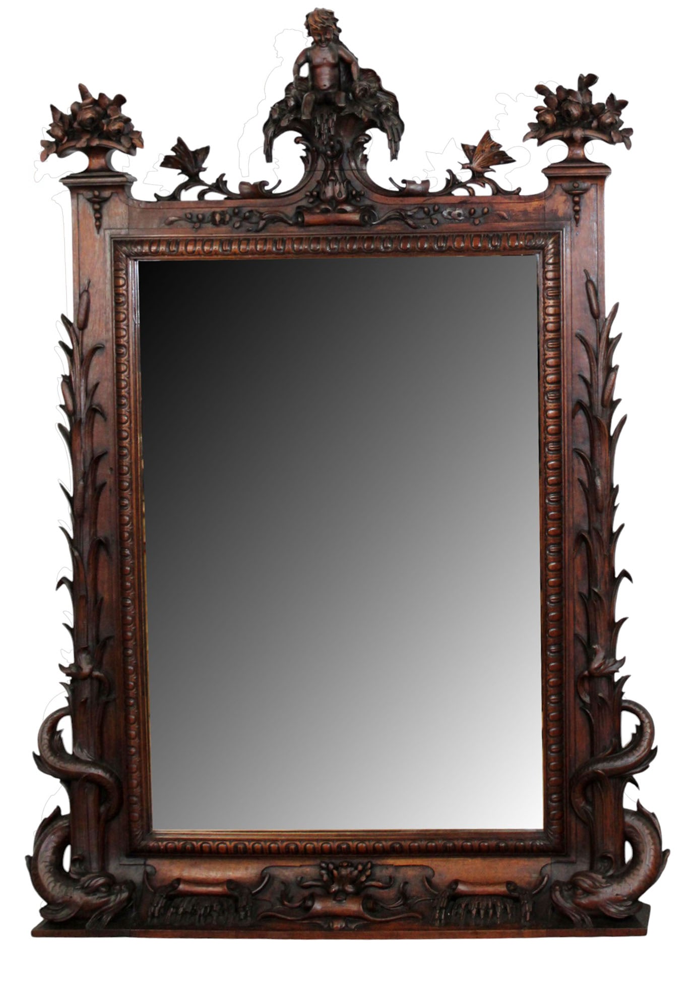 Italian grotto style carved walnut mirror with cherub (1 of 8)