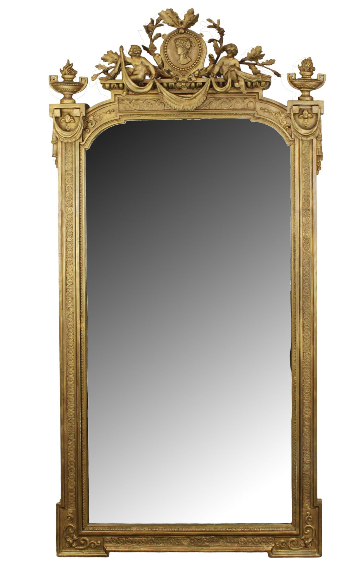 French gilt mirror with cherubs and portrait plaque (1 of 8)