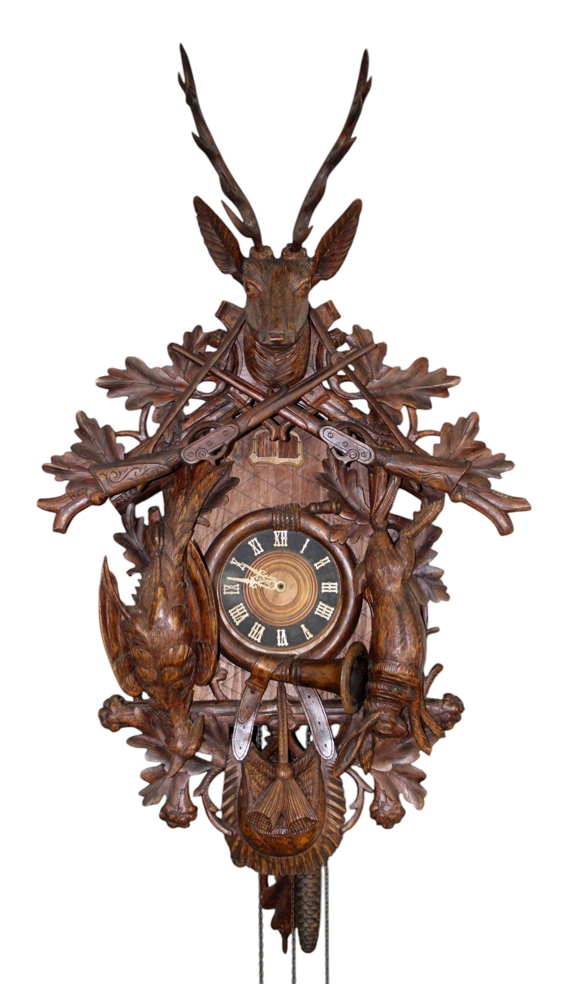 German Black Forest cuckoo clock with deer head crest (1 of 14)