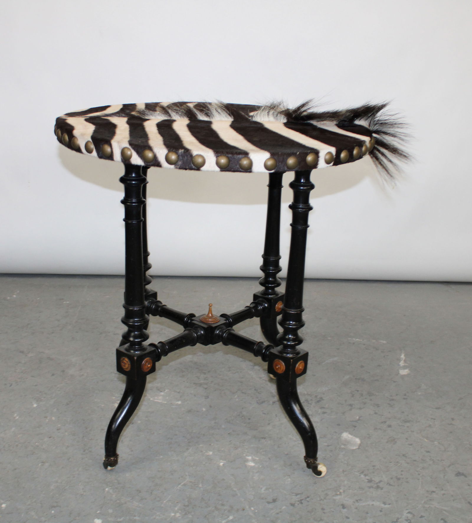 Aesthetic Movement gueridon table covered in zebra hide (1 of 9)