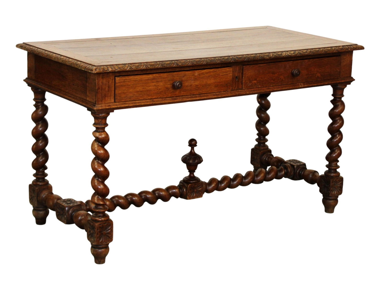 French barley twist bureau plat desk with 2 drawers. (1 of 8)