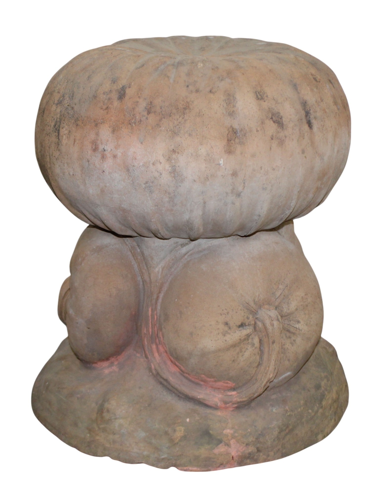 Italian terra cotta garden stool with pumpkins: Italian terra cotta garden stool with pumpkins. 17 3/8"h x 14 1/4"diam