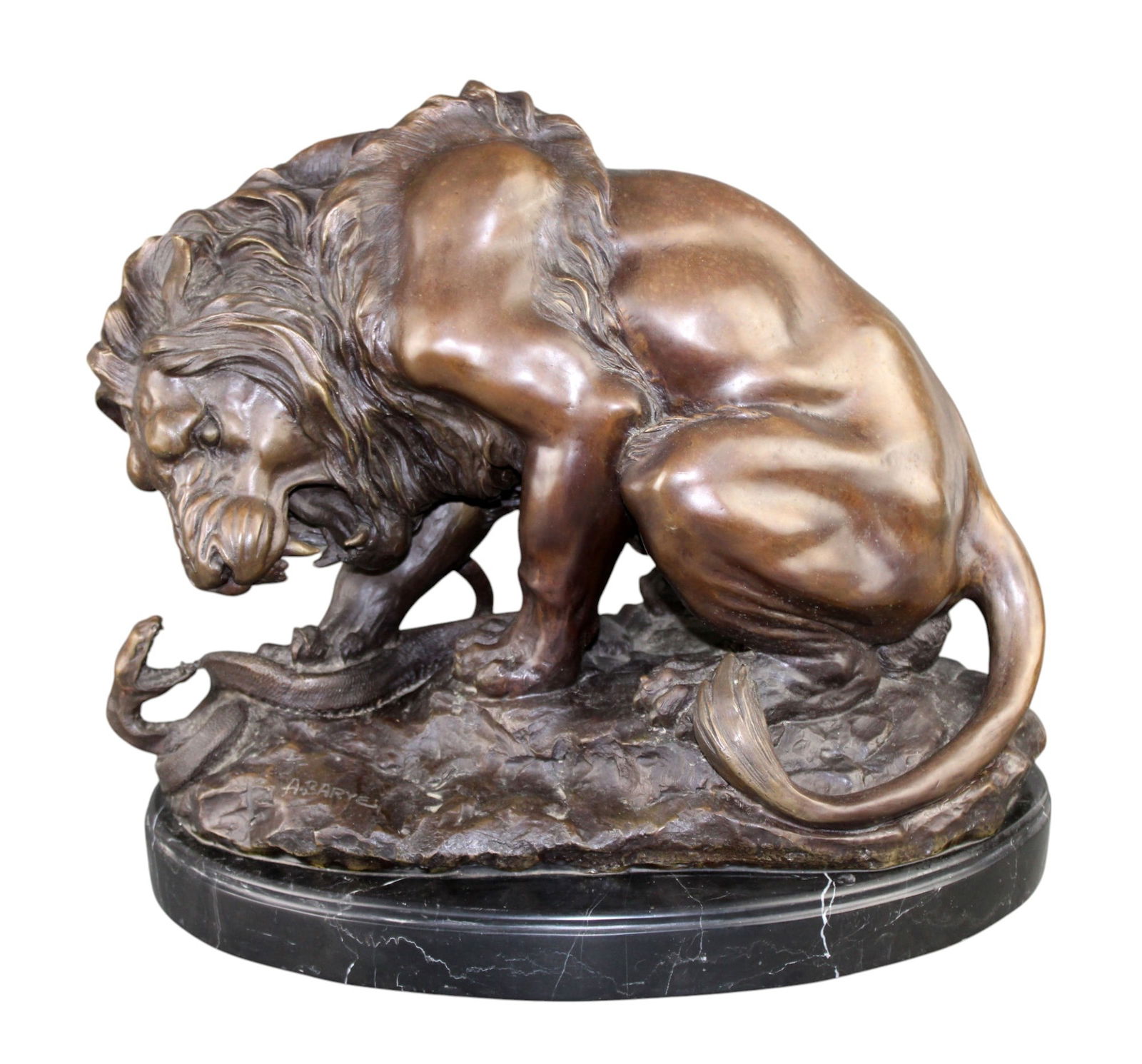 Bronze Lion and serpent sculpture after Antoine-Louis Barye (1 of 11)