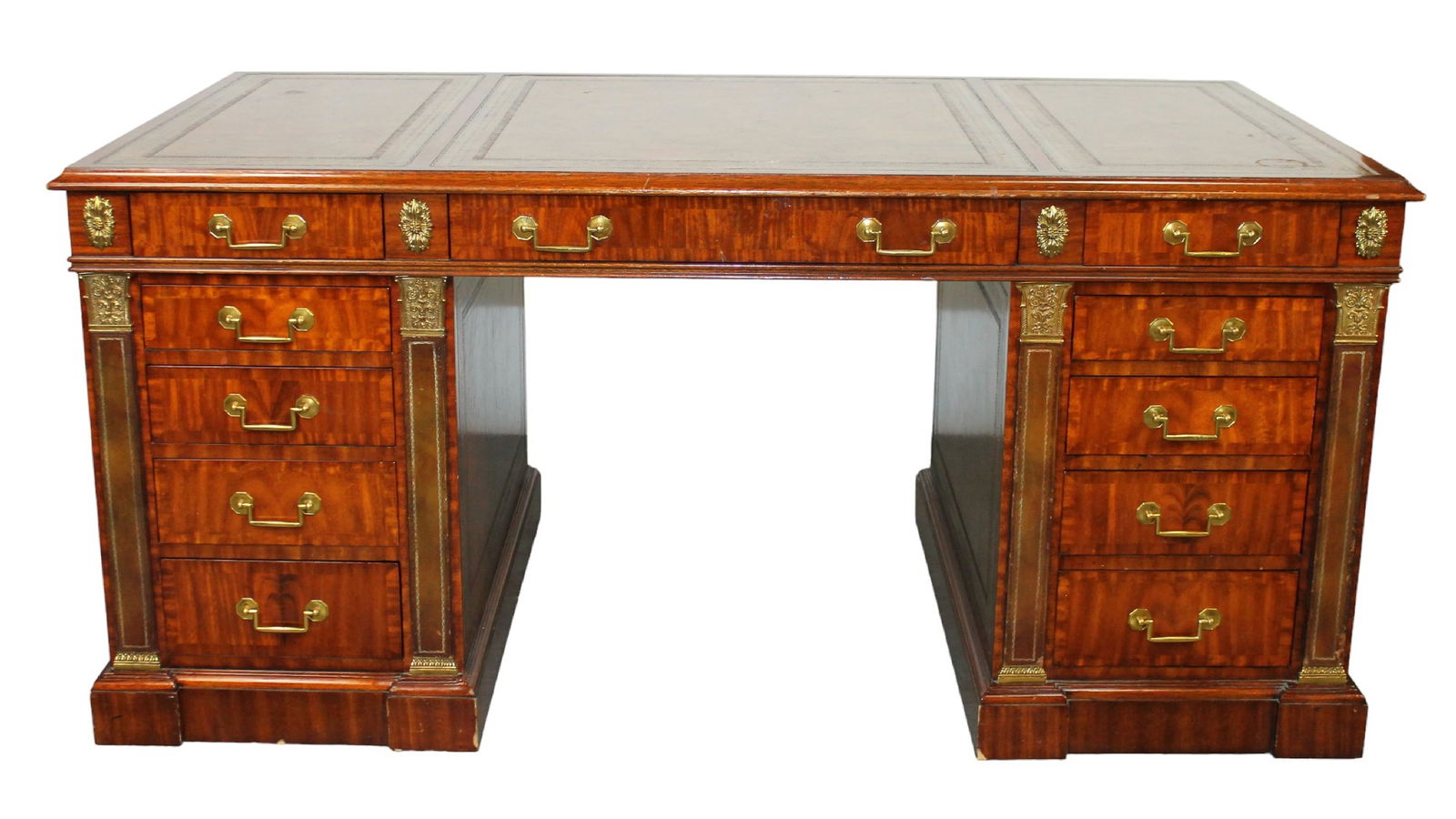 Maitland Smith mahogany partners desk with tooled leather top (1 of 12)