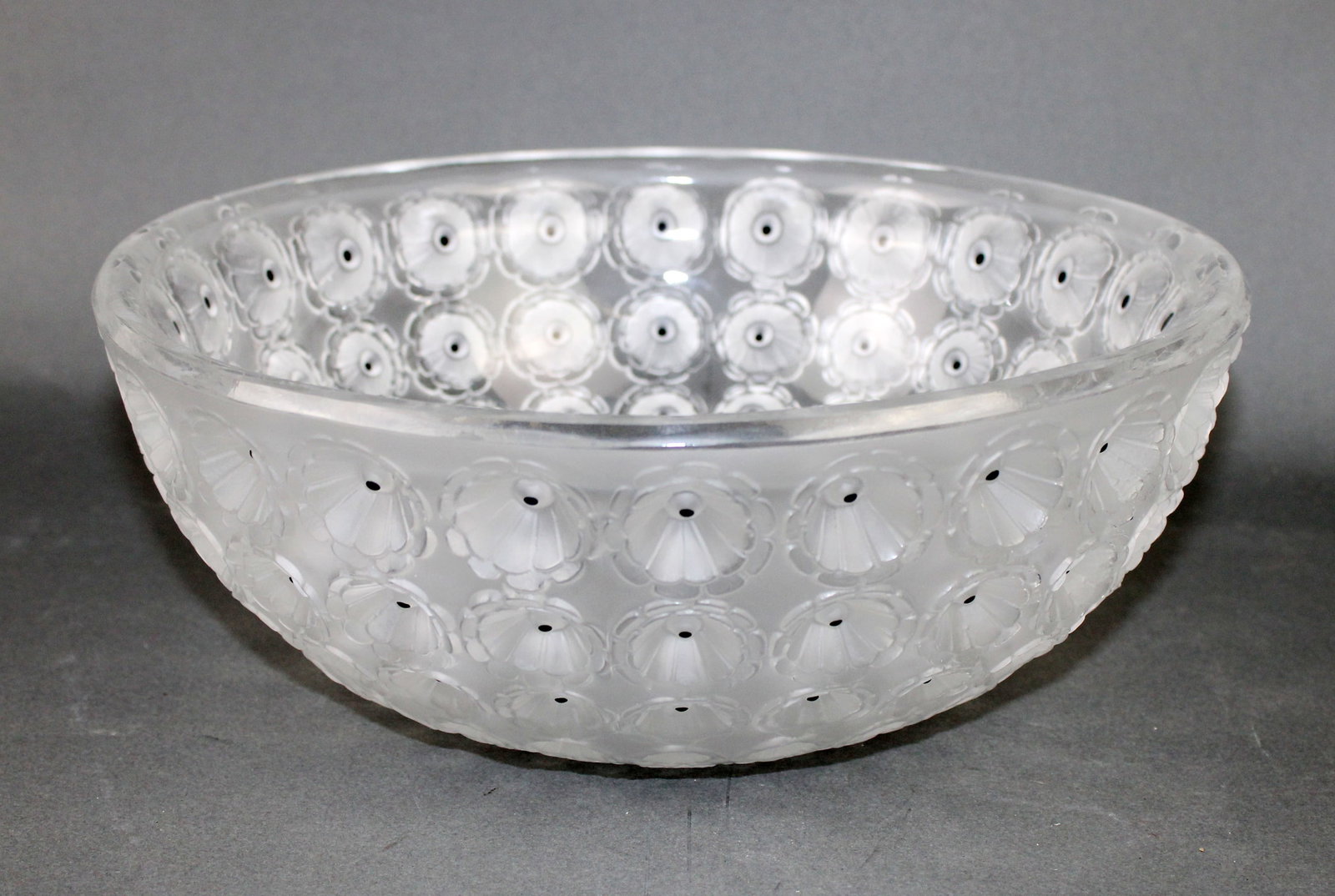 Lalique Nemours crystal bowl with flowers: Lalique Nemours crystal bowl with flowers. 4"h x 10" dia Weight: 5lbs