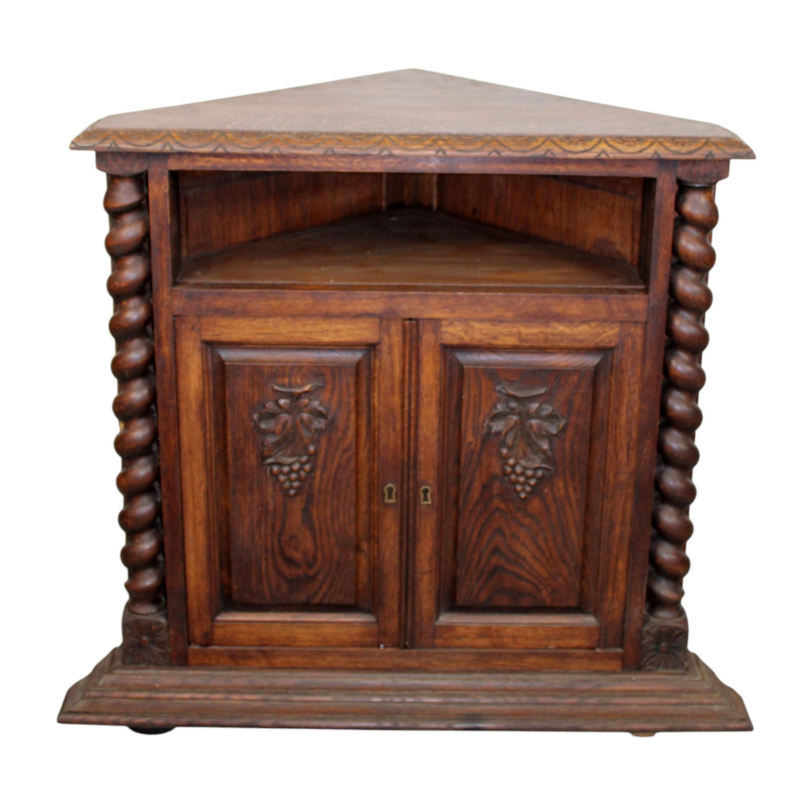 French corner cabinet in oak with barley twist columns (1 of 8)