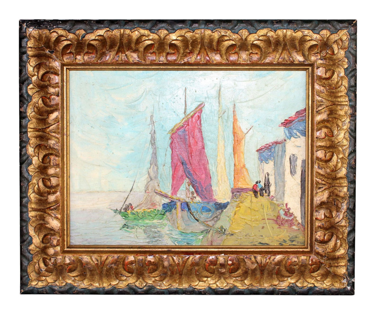 Oil on board painting depicting Harbor scene (1 of 7)