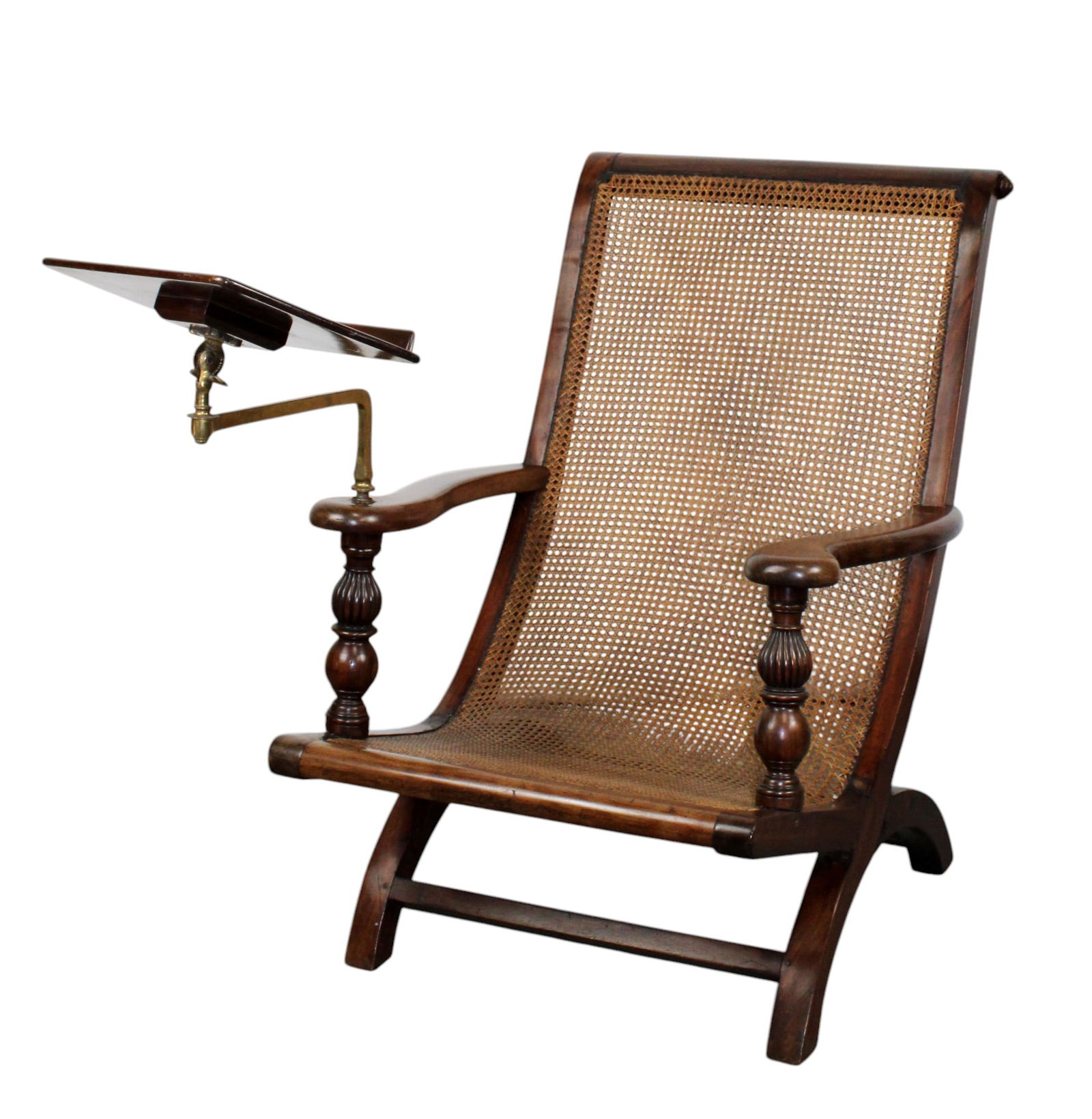 Colonial plantation chair in mahogany with cane seat and book stand (1 of 7)