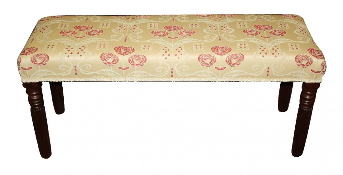English oak window bench of turned legs: with upholstered seat. 21 3/8"h x 47 1/2"l x 15 7/8"d