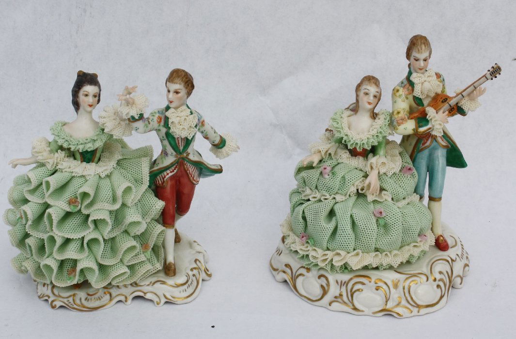12 Pair of Irish Dresden musical figurines
