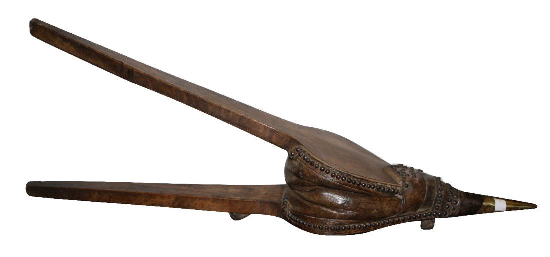 French Provincial walnut fireplace bellows: 16 3/4"h x 49"l