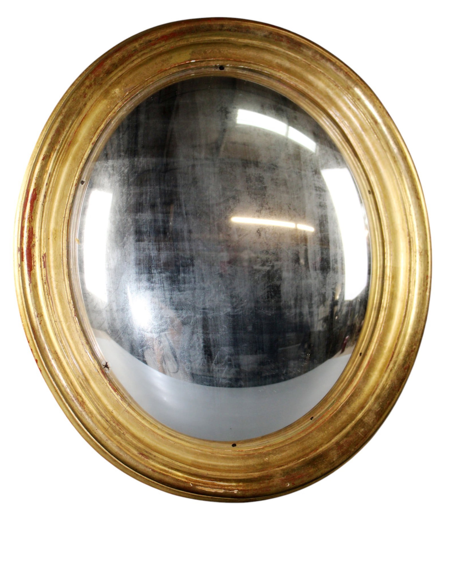 French Louis Philippe style oval gold leaf mirror: French Louis Philippe style oval gold leaf mirror with convex glass. Early 20th century. 20 1/4" x 17 1/2"w. Weight: 5lbs.