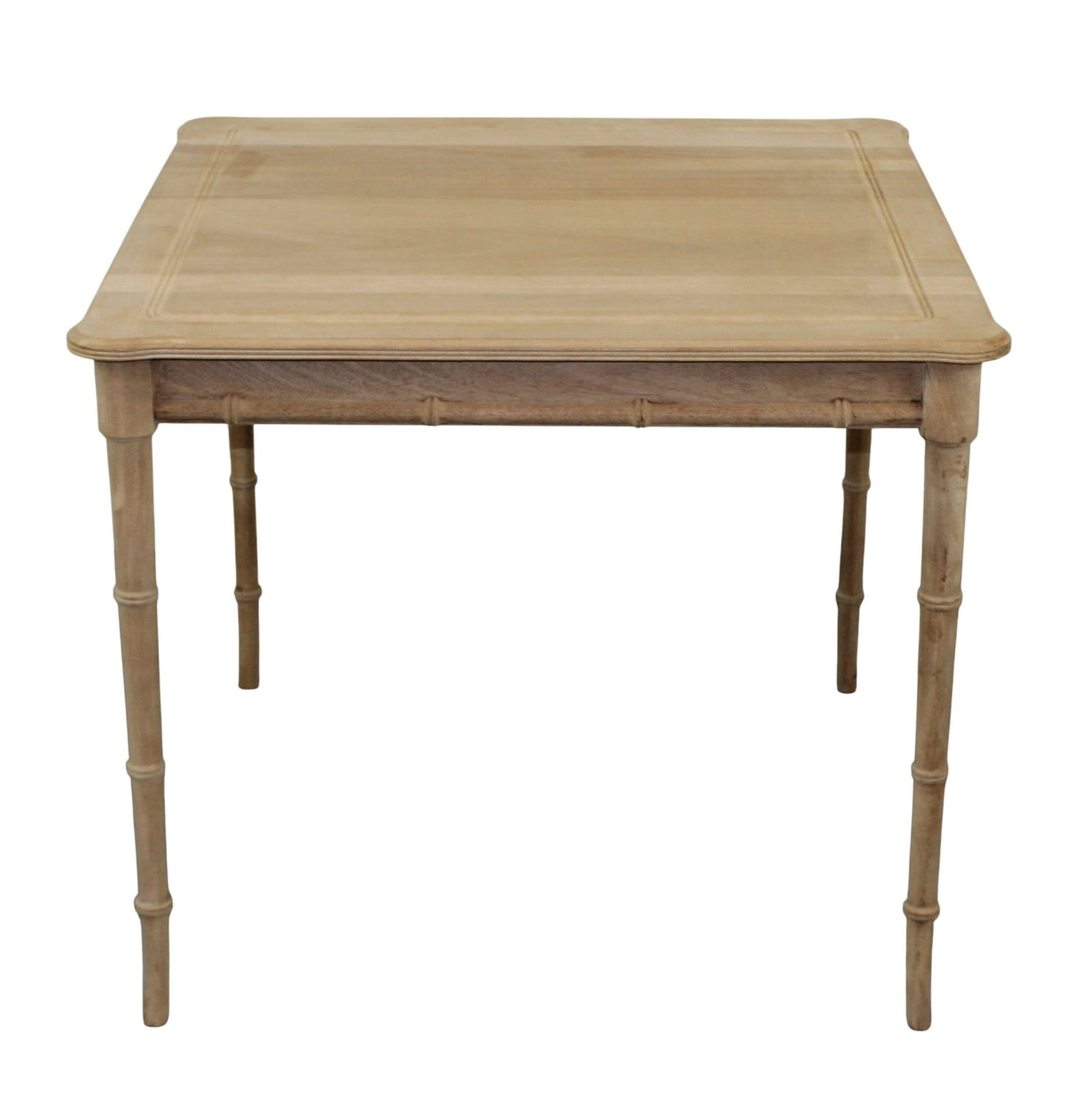 Faux bamboo game table in bleached walnut: Faux bamboo game table in bleached walnut. Mid 20th century, 29"h x 34" sq