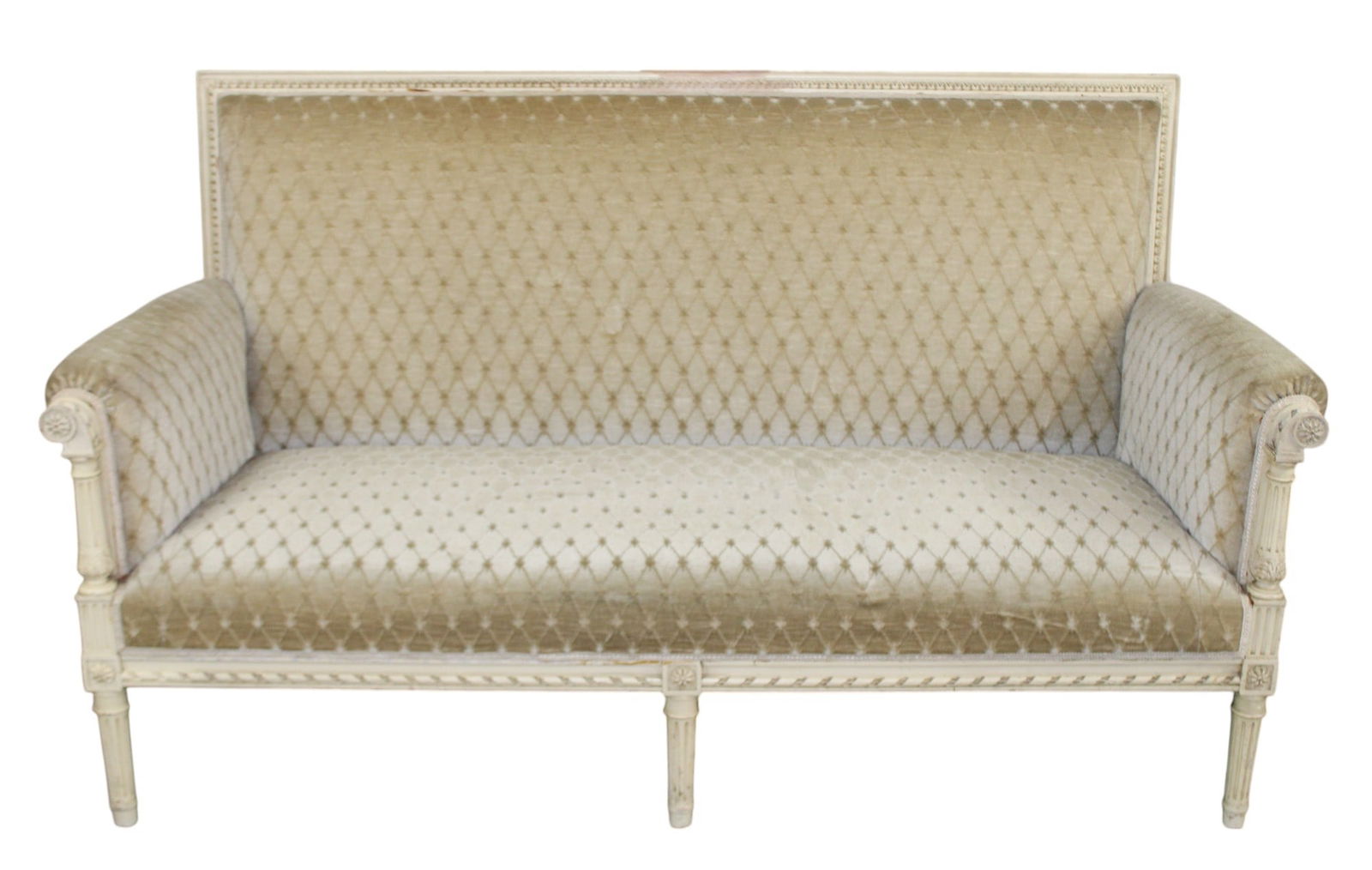 French Louis XVI style settee: French Louis XVI style settee. Painted finish. Early 20th century. 37 1/4"h x 65"w x 25"d, seat height 16"