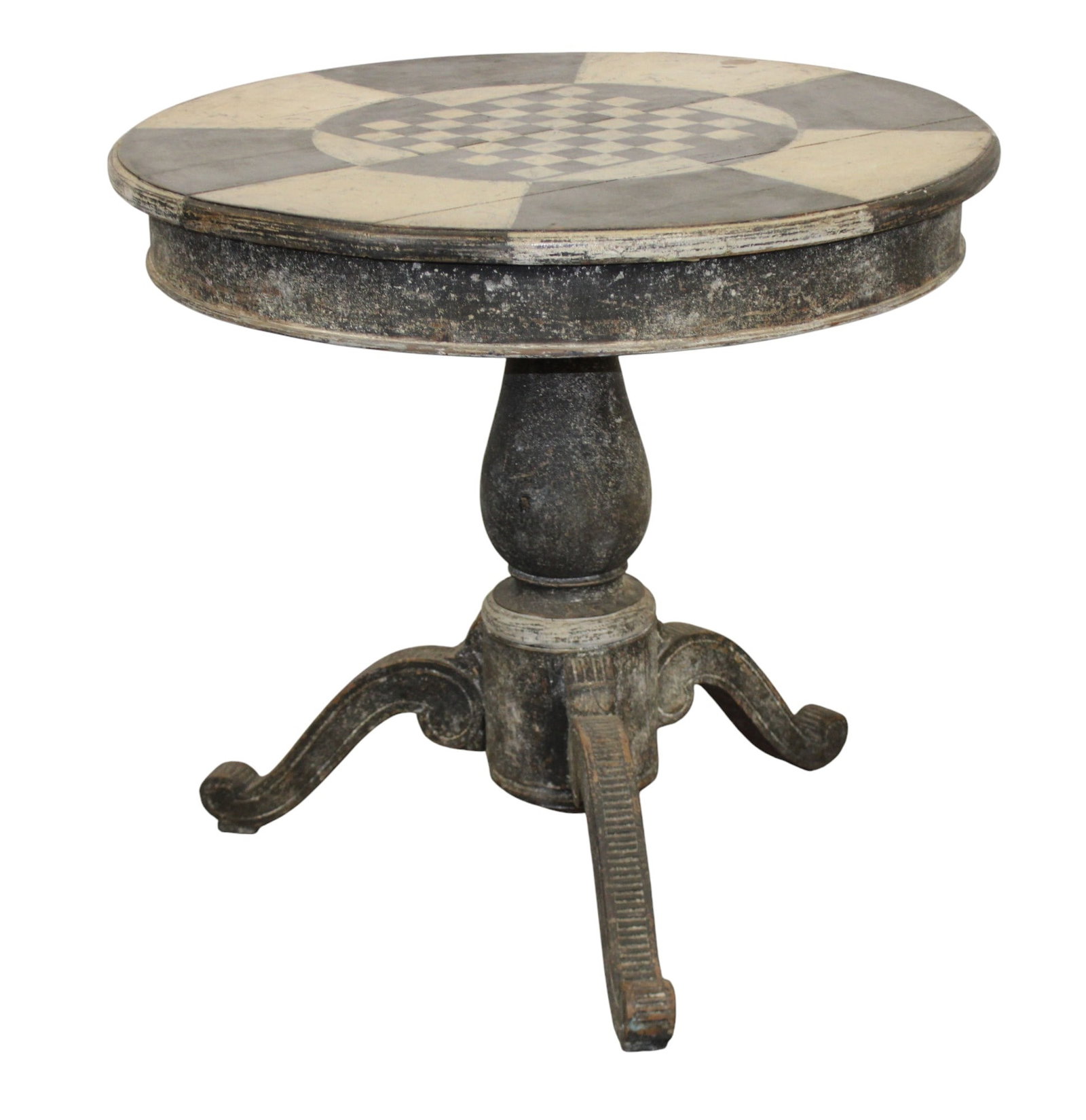 Italian gueridon table in walnut hand painted with checkerboard top: Italian gueridon table in walnut hand painted with checkerboard top. Mid 19th century table, later hand painted. 32 1/2"h x 34 1/2" dia