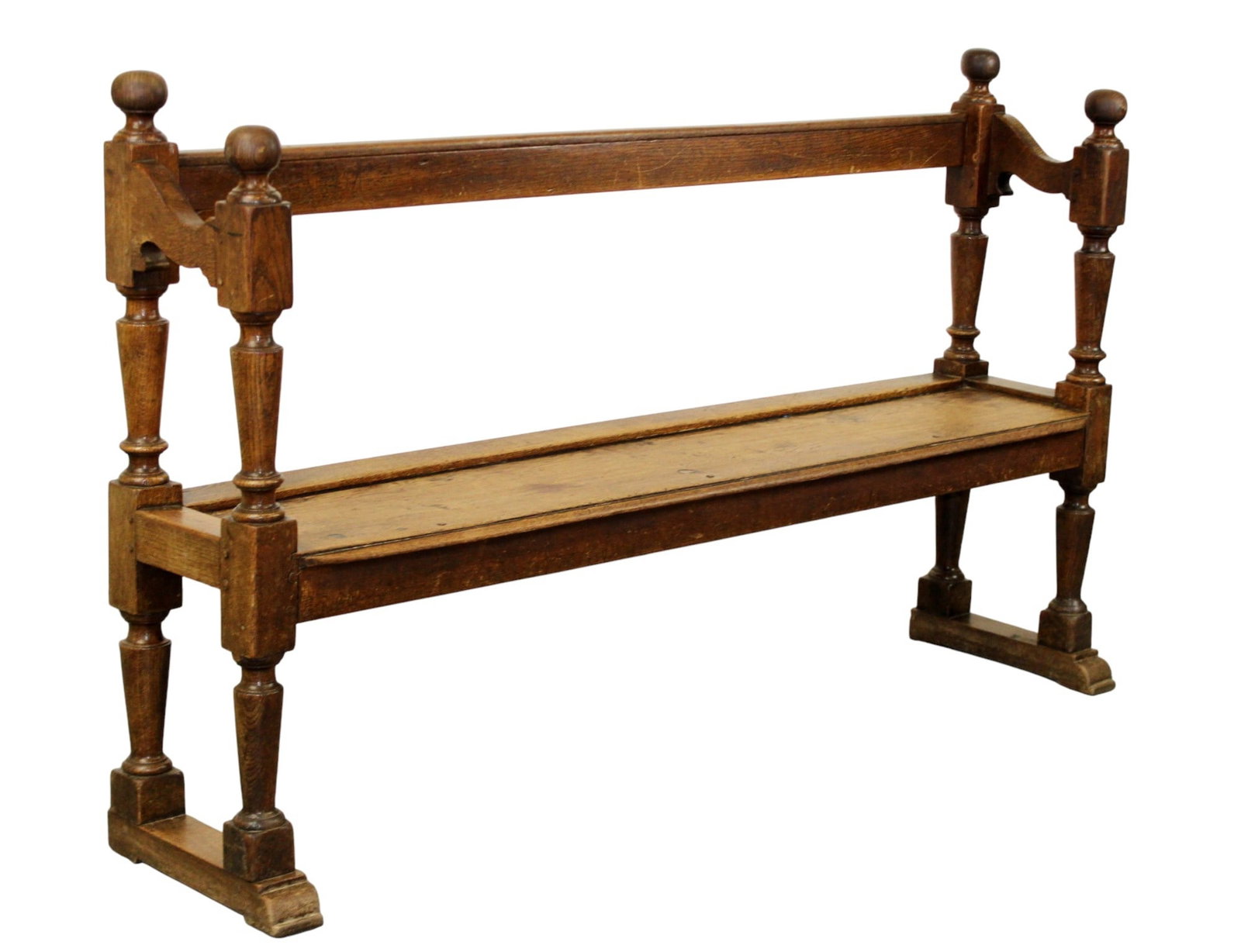 French church pew bench in oak: French church pew bench in oak. Late 19th century. 39 1/2"h x 64 1/2"w x 15 3/8"d