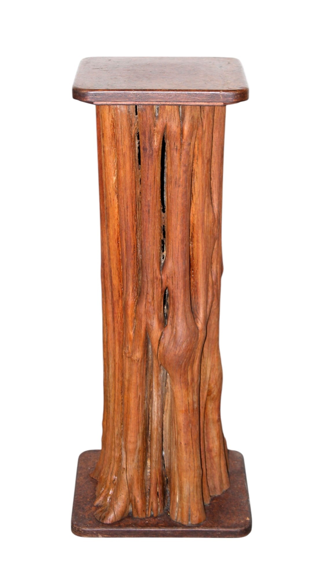 Brutalist tree trunk form pedestal: Brutalist tree trunk form pedestal. Late 20th century. 34 1/4"h . Top measures 12" sq