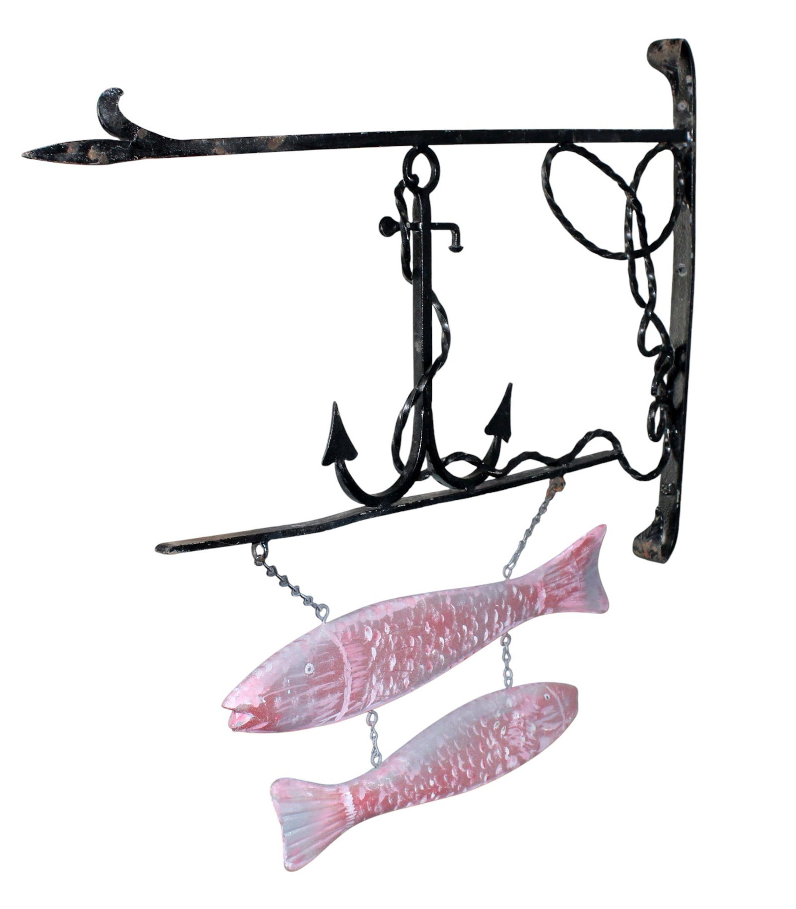 Wrought iron fish monger trade sign: Wrought iron fish monger trade sign. Late 20th century. 27"h x 31"d