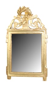 French Louis XVI style gold leaf mirror with bird crest