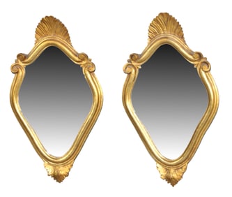 Pair of Italian petite shield form gilt wood mirrors