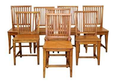 Assembled lot of 8 Swedish Gustavian country house chairs in pine