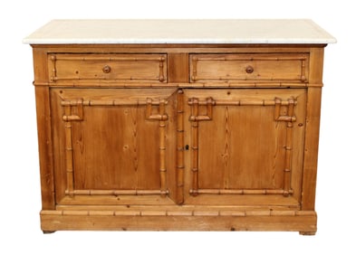 French faux bamboo pine buffet bas with marble top