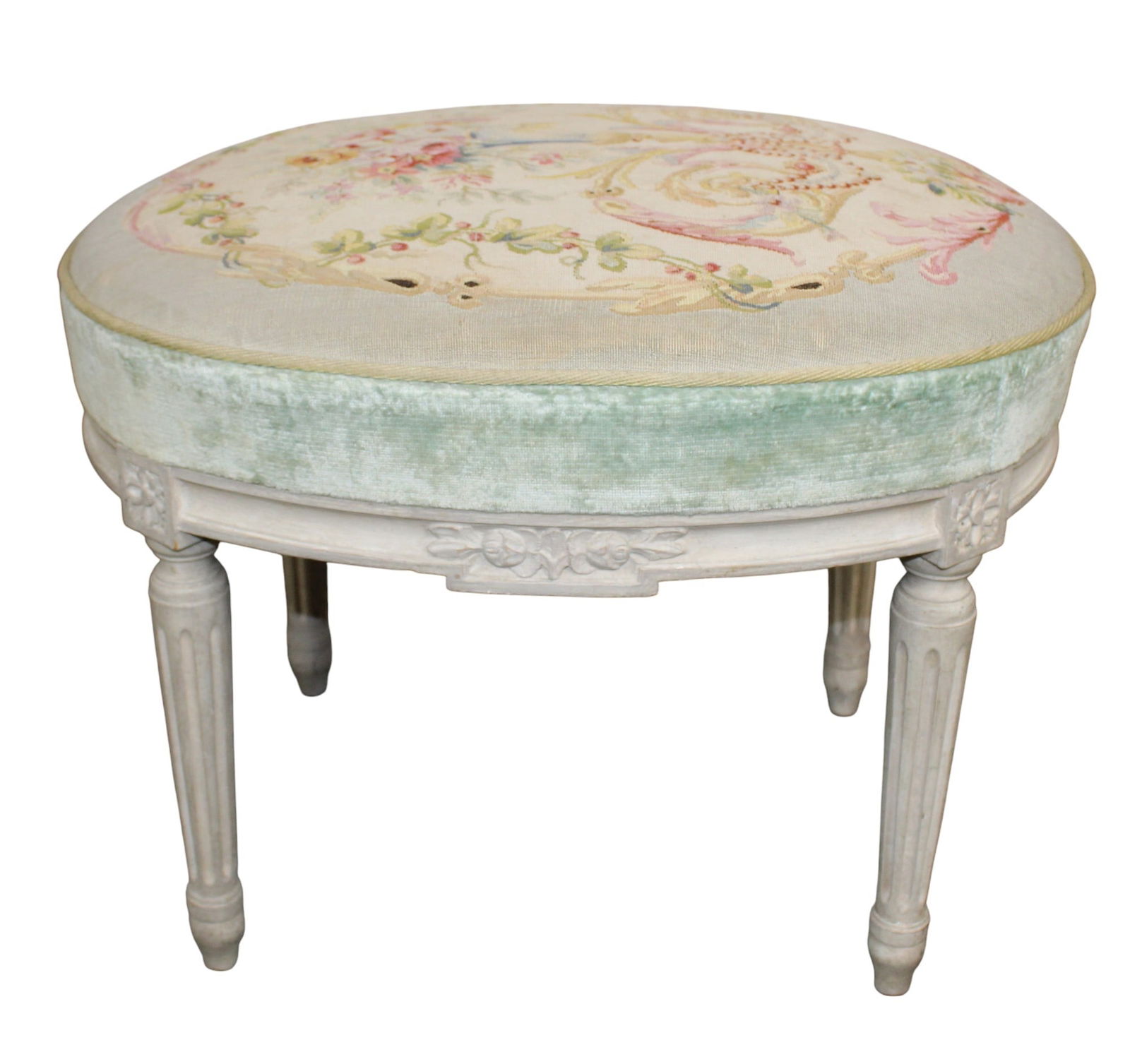 French Louis XVI style oval foot stool with floral petit point seat (1 of 8)