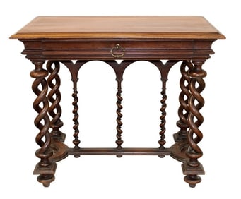 French bureau plat side table desk with open barley twist legs
