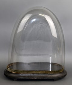 Antique glass dome on ebonized wooden stand