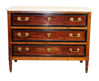 French Louis XVI 3 drawer commode with marble top