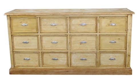 French stripped pine 12 drawer store counter