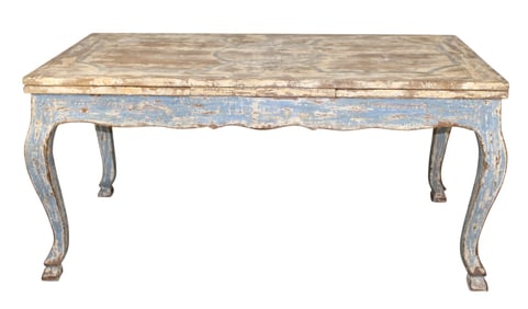 French Provincial draw leaf table in pine with distressed painted finish