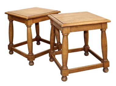 Pair of French side tables or stools in pine on turned legs