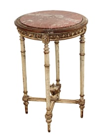 French Louis XVI style round side table with marble top