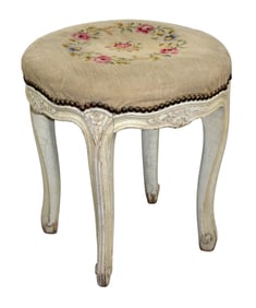 French Louis XV style round seat needlepoint footstool