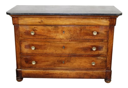French Louis Philippe commode in walnut with marble top